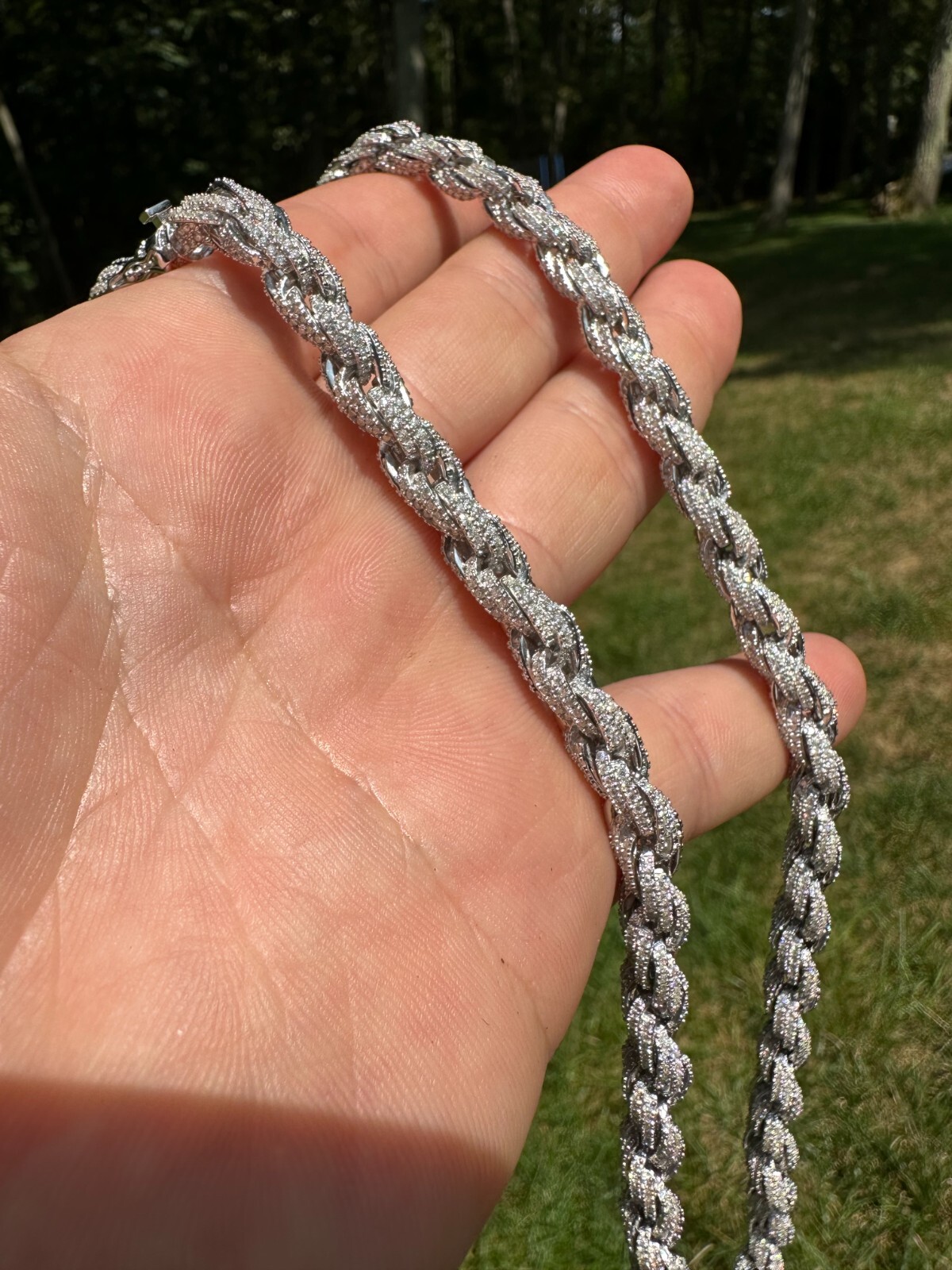 Pre-owned Harlembling Moissanite Iced 7.5mm Rope Chain Necklace Real 925 Silver Men's Hip Hop 16-28" In White/colorless