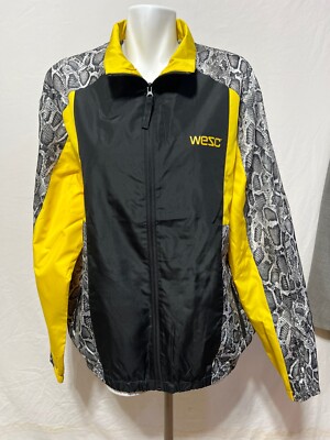 WESC Men Track Jacket Color block Cobra Yellow Black Large Windbreaker New NWT
