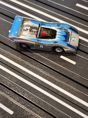Vintage Tyco #8 Chrome Blue Max McLaren M8F HO Slot Car Curvehugger Chassis