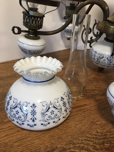 VINTAGE VICTORIAN 5 LIGHT DELFT PORCELAIN BLUE/WHITE CEILING FIXTURE CHANDELIER