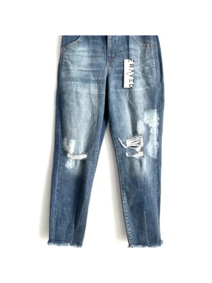 

FRAYED JEANS Женские синие джинсовые брюки свободного кроя с карманами на молнии и манжетами, Синий, 30156928