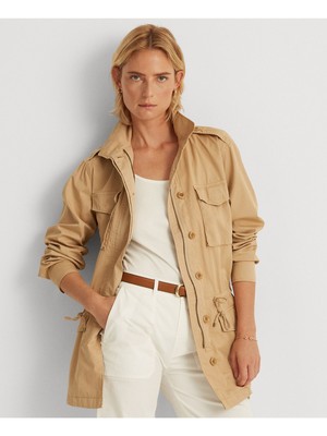 

LAUREN RALPH LAUREN Женская бежевая куртка на молнии с поясом и подолом на шнурке, Бежевый, 200861892001