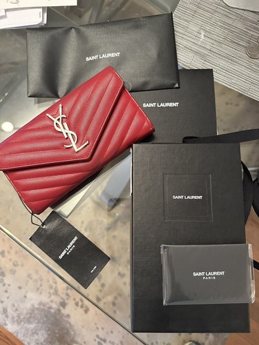【SAINT LAURENT】MONOGRAM WALLET Saint Laurent YSL Monogram Ziptop Flap Card Case in Grained