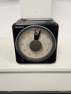 SONY ICF-A10W Clock Radio Alarm Black Cube Beatles Here Comes The Sun VTG