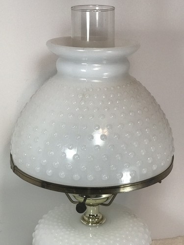 Vintage VTG Fenton White Milk Hobnail Glass Student  Portable Lamp Underwriters