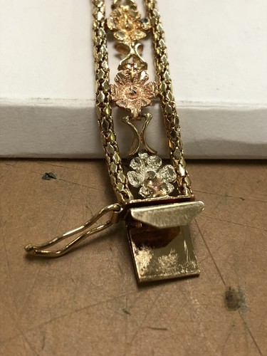 14K Black Hills Rose/white/yellow Gold Womens Bracelet 8 Inch 14.5 Grams!