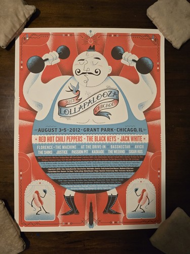 Lollapalooza 2012 Strong Man Poster Print Chicago ORIGINAL RARE Red HOT Chili