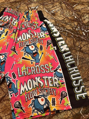 Flow Society Lacrosse Boy’s Sz XS “Monster Lacrosse ” Mesh Shorts ~Black/Pink~