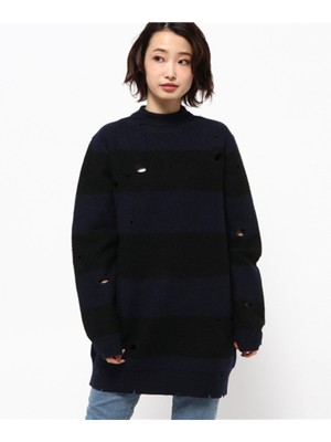 

T ALEXANDER WANG Женский темно-синий рваный свитер оверсайз с длинным рукавом, Navy