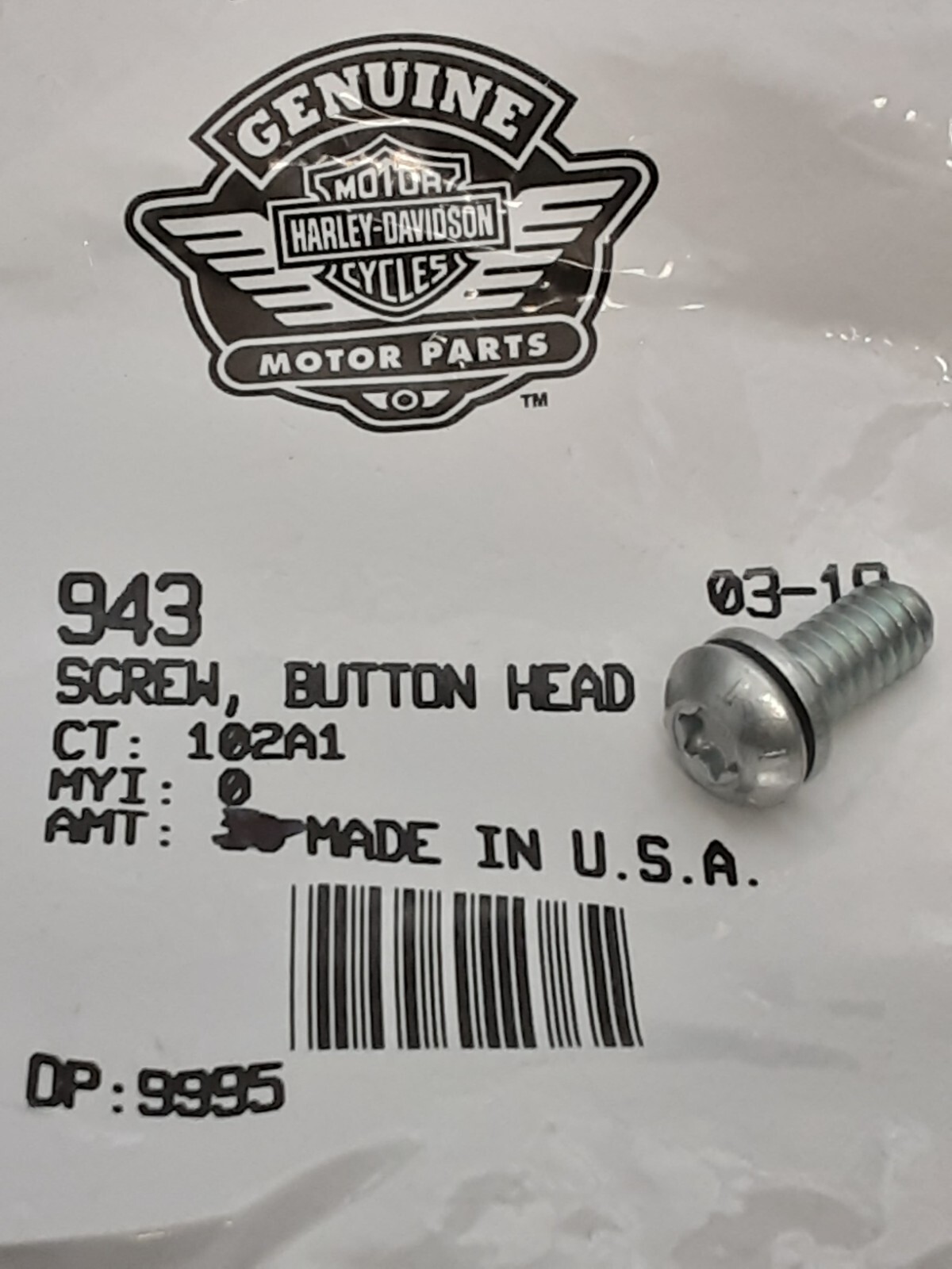 Reaページ NEW GENUINE HARLEY DAVIDSON 943 1/4-20X5/8 TORX BUTTON HEAD