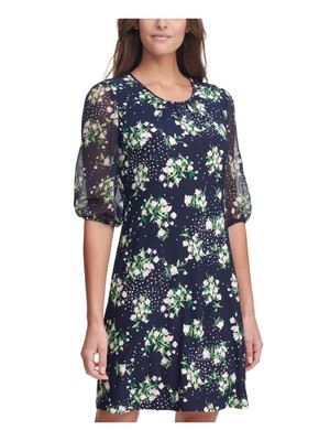 

TOMMY HILFIGER Женское платье прямого кроя с шифоновым рукавом до колена темно-синего цвета из трикотажа, Navy