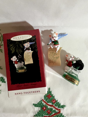 ''DEAR SANTA MOUSE''  Set of 2 Hang Together Hallmark Keepsake  Ornaments 1994