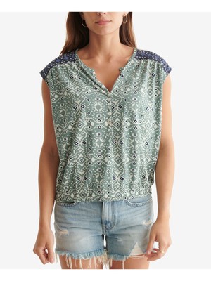 

LUCKY BRAND Женский зеленый топ с короткими рукавами и разрезом