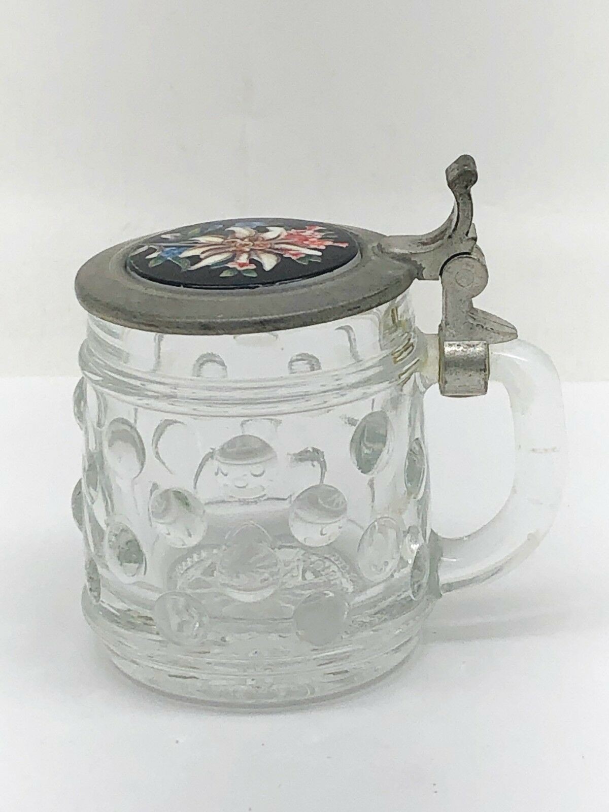 Vintage Schnapskrugerl Original BMF Pewter & Glass Mini Stein Rein-Zinn