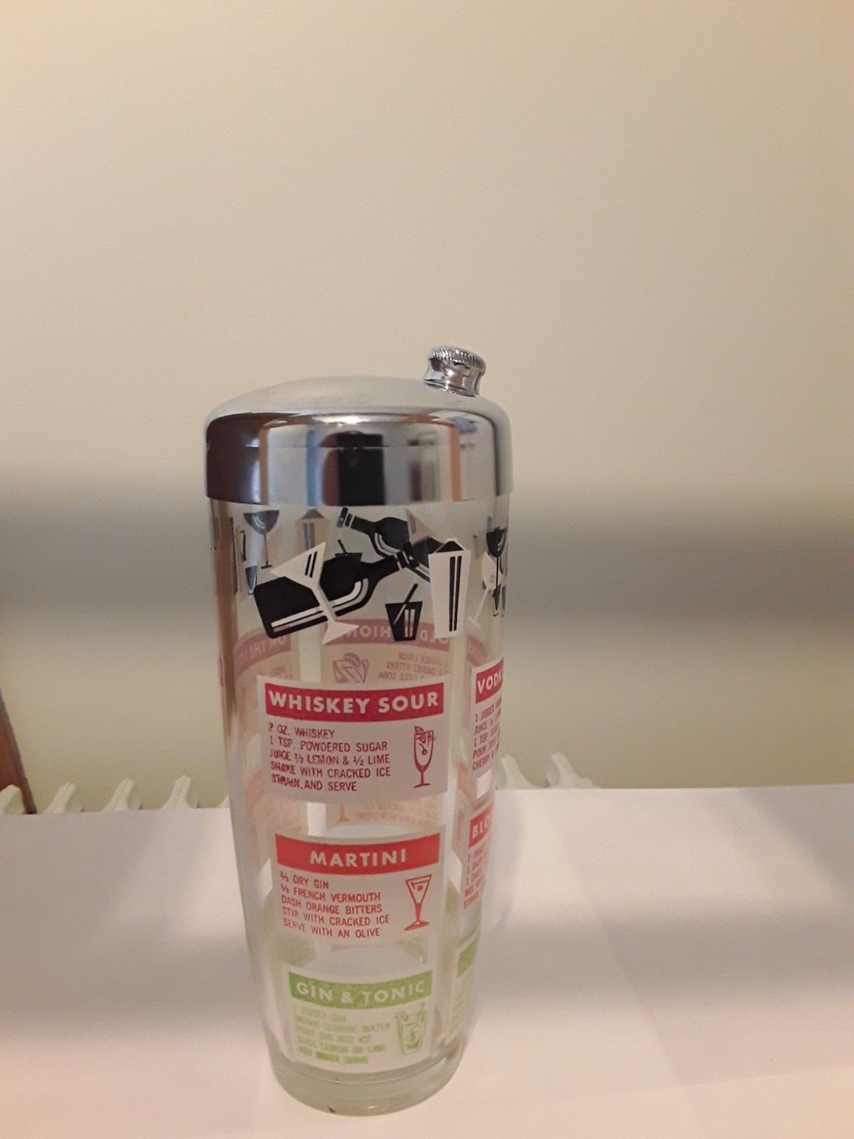 Vintage Retro Martini Cocktail Mixer with printed drink recipes