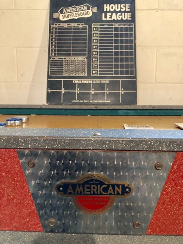 9 Foot Antique Shuffleboard Table. American manufacturer. Made in New Jersey.