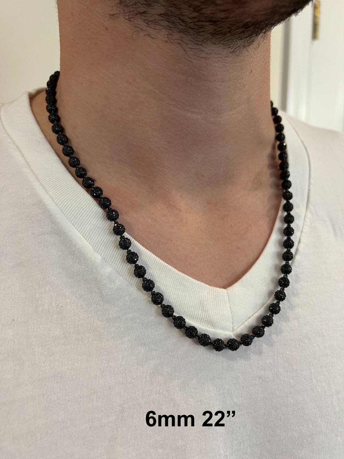 Pre-owned Harlembling Black Moissanite Ball Chain - Black Rhodium Over 925 Silver - Shambala Necklace