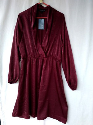 Fred David M Dress Burgundy  Long Sleeve Plunging Neckline New