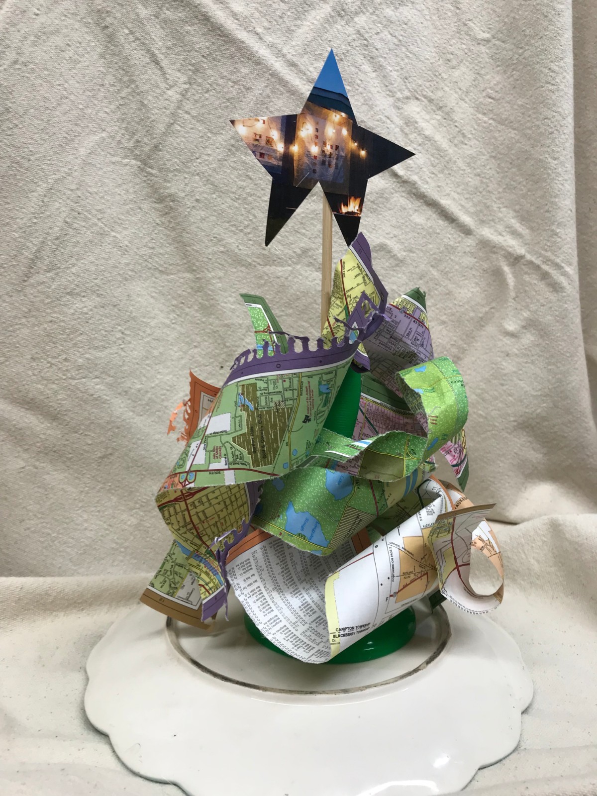 4 empty, large, industrial thread spools, green, wide base, art and craft