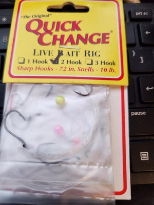 The Original Quick Change Live Bait Rig 2 Hook Sharp Hooks 72'' Snells 10 lb 6PKS