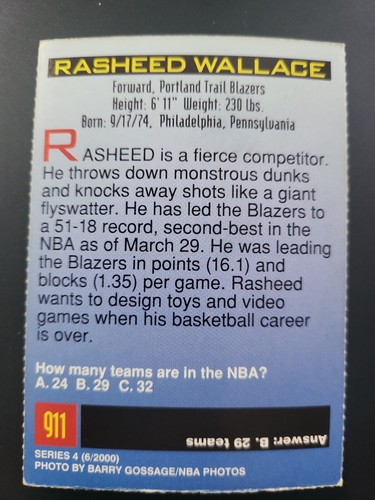 2000 Sports Illustrated Si for Kids nba Rasheed Wallace #911