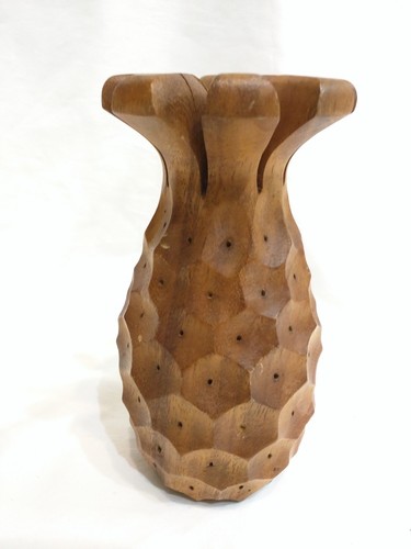 MONKEY POD HAND CARVED WOOD PINEAPPLE APPETIZER TOOTHPICK HOLDER HAWAII TIKI BAR