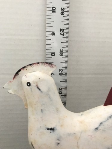 Lot of 2 Rustic Carved Painted White Wood Rooster Figurine With Metal Tails