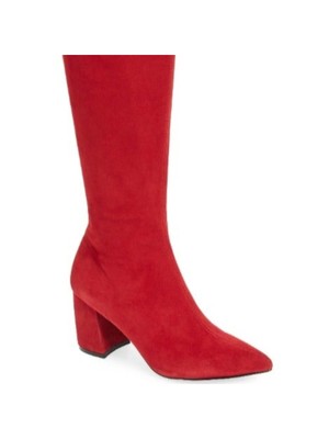 

STEVE MADDEN Женские красные кожаные сапоги Nieve с острым носком на блочном каблуке 7,5 м, Красный, NIEV03S1