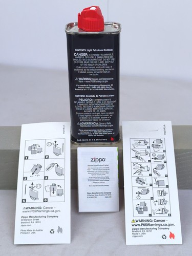ZIPPO Lighter Combo GIFT BOX SET: 4 fl. oz. Lighter Fuel, 6 Flints, & 1 Wick
