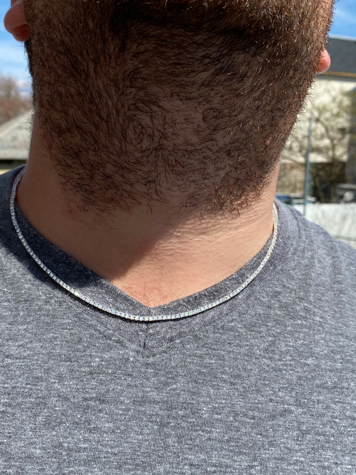 Pre-owned Silver 2mm Moissanite 925 Sterling  Tennis Chain Necklace Passes Tester