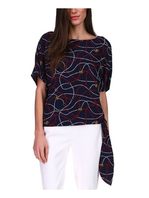 

MICHAEL MICHAEL KORS Женский темно-синий топ с короткими рукавами и вырезом лодочкой Petites P\XS, Navy