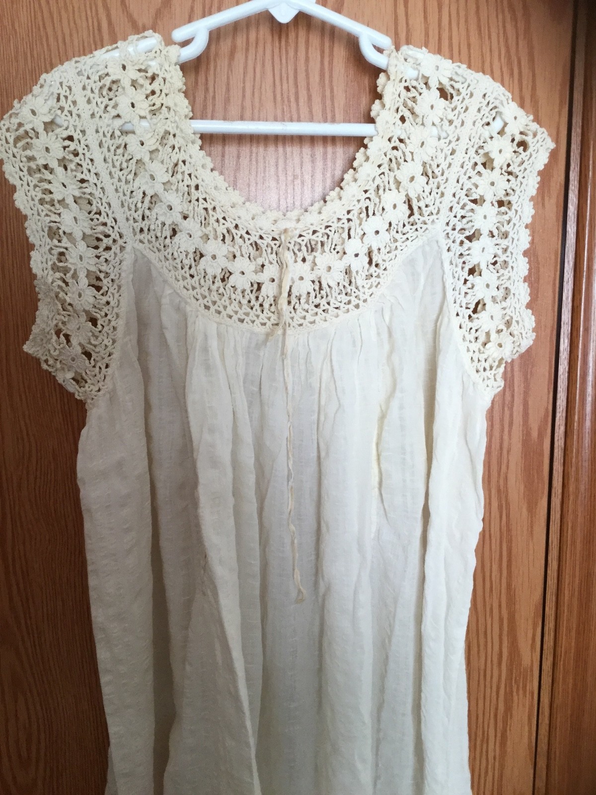 Antique Beautiful White Crochet Summer Dress with Flare at the Bottom Handmade