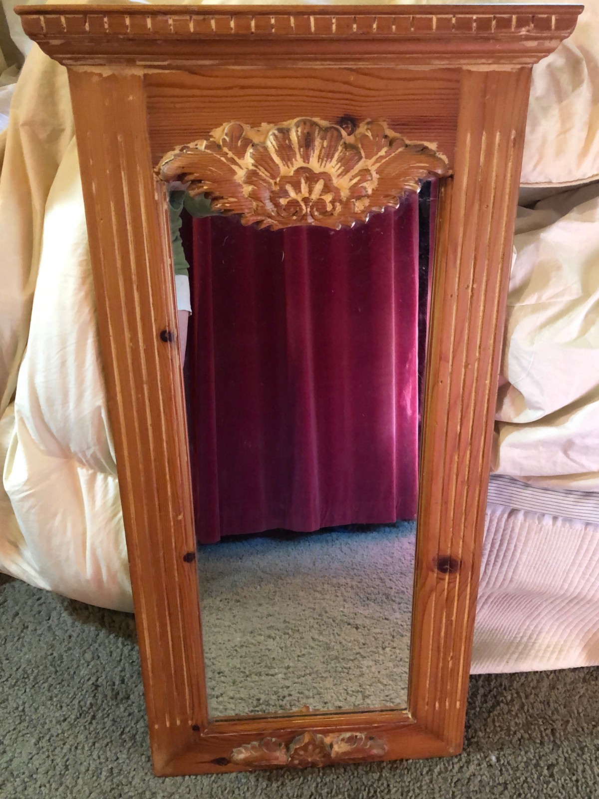 Vintage Trumeau Carved Yellow Pine Mirror, 19 x 36 * free shipping
