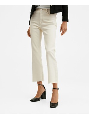 

MNG Женские бежевые джинсовые укороченные расклешенные джинсы с высокой талией на молнии, Бежевый, 27050188