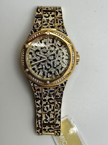 Pre-owned Michael Kors Lennox Animal Leopard Pavé Gold-tone 43mm Case Watch
