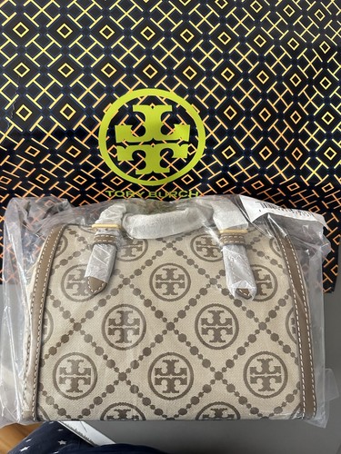 Tory Burch 美品⭐︎ Authentic Tory Burch T Monogram Hazelnut Jacquard Barrel Bag