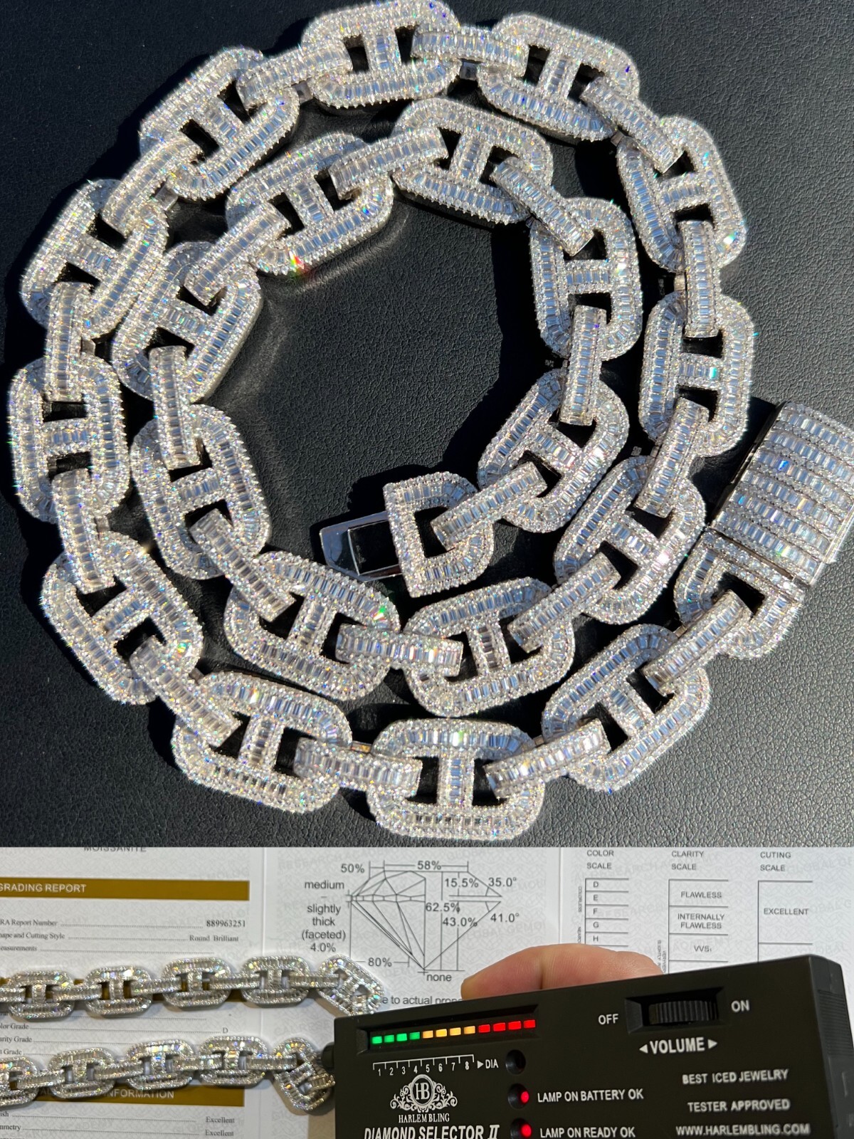 Baguette MOISSANITE Solid 925 Silver Gucci Link Chain Baguette MOISSANITE Solid 925 Silver Gucci Link Chain