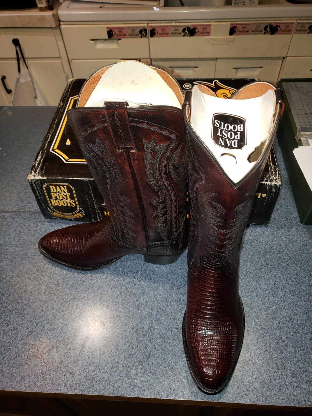 Pre-owned Dan Post Boots Black Cherry Teju Lizard Dp2352r 7.5d