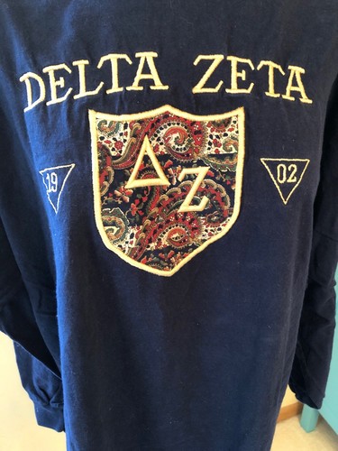 Womens Delta Zeta Navy Long Sleeve T-Shirt With Paisley Letters Large