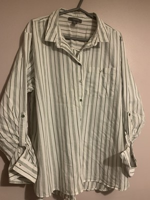 Primark Green & White Striped Shirt Long Sleeve Size 20 Preloved 