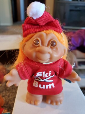 Vintage Troll Doll 5'' Dam Norfin 1986 Ski Bum 5411 Orange Hair Complete With Hat