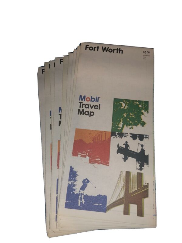 1982 Fort Worth TX Mobil Travel Map New Old Stock