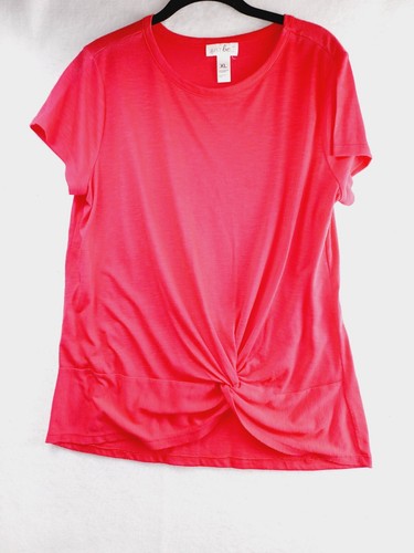Just Be Top Womens X-Large Red Short Sleeve Wrap Round Neck Pullover Light