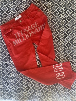 MSGM Red Jeans With Embroidered Logo Size IT 40 US 8 25 Flaws! Read !!