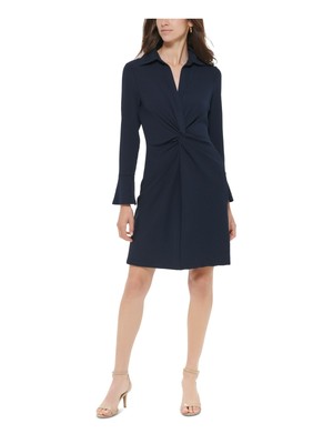 Женское темно-синее платье-рубашка без подкладки спереди TOMMY HILFIGER Petites 6P