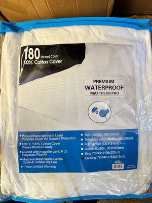 CAL.king Premium Waterproof Mattress Pad - 180TC Cotton Hypoallergenic Filling