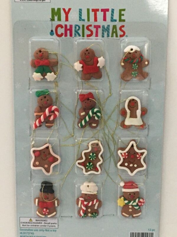 MY LITTLE CHRISTMAS 12 PIECE MINI CHRISTMAS GINGERBREAD COOKIE ORNAMENTS