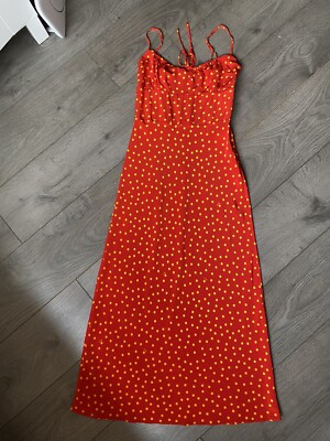 Realisation Par  Silk Milkmaid Midi Dress - Size S THE ALBA in Rossa