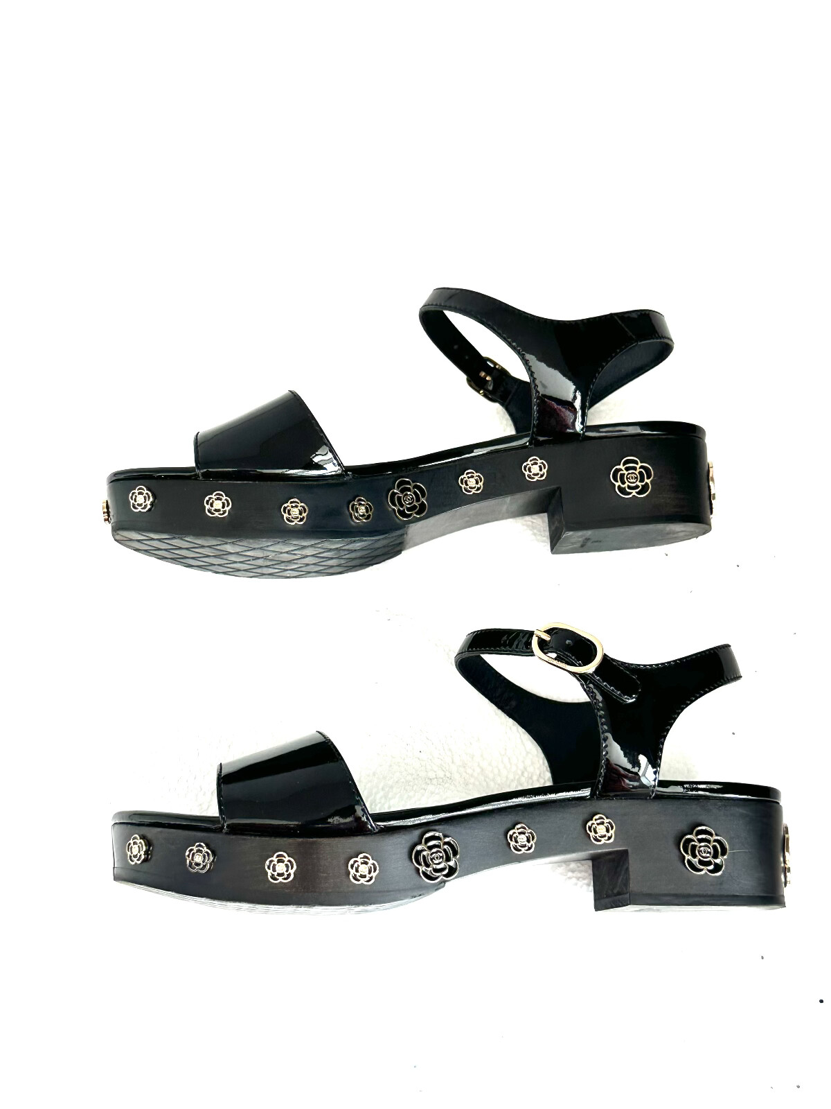 Chanel Black Patent Leather Wooden Sandals Size 39 | eBay