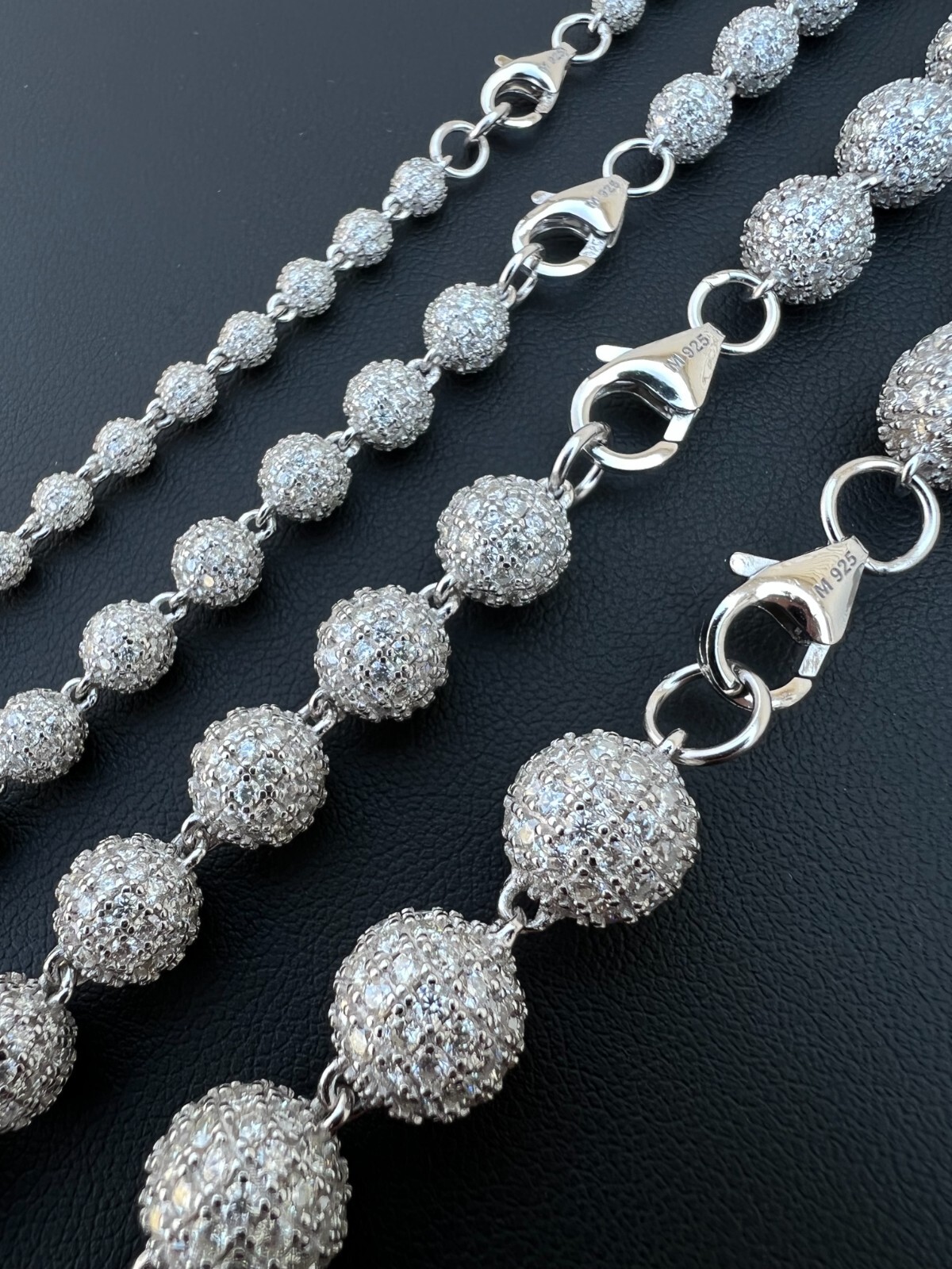 Pre-owned Harlembling Moissanite Iced 925 Silver Moon Ball Disco Chain Necklace Passes Diamond Tester In White